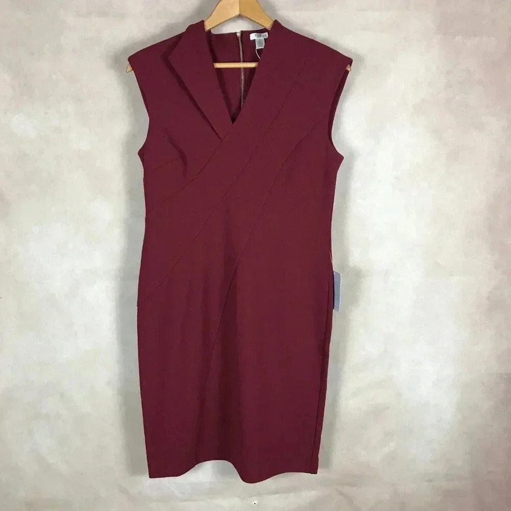 SPENSE Dark Red Cap Sleeve Structured Sheath Dress NWT 8 - Picture 3 of 10